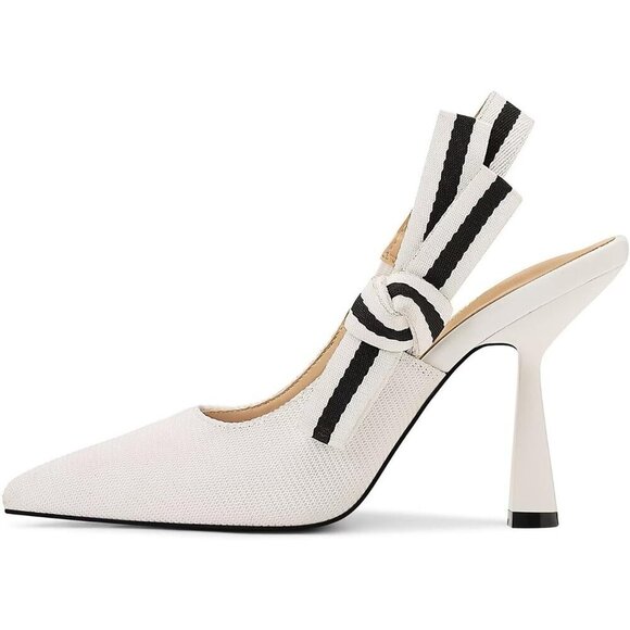 🆕Women White Heels Pointed Toe High Heels Bowknot Knitted Dress Pumps Shoes - Picture 2 of 7